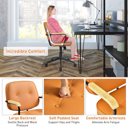 Dreamade Home Office Chair, Height Adjustable PU Leather Desk Chair w/Rocking Backrest, Orange