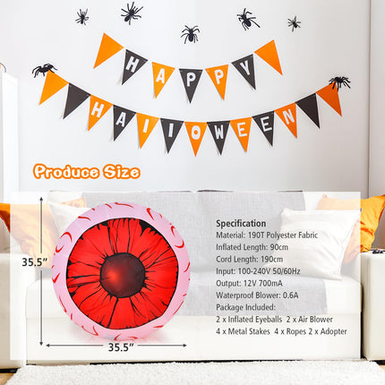 DREAMADE 3 FT Halloween Inflatable Eyeballs 2 Pack Lighted Bloodshot Eyes