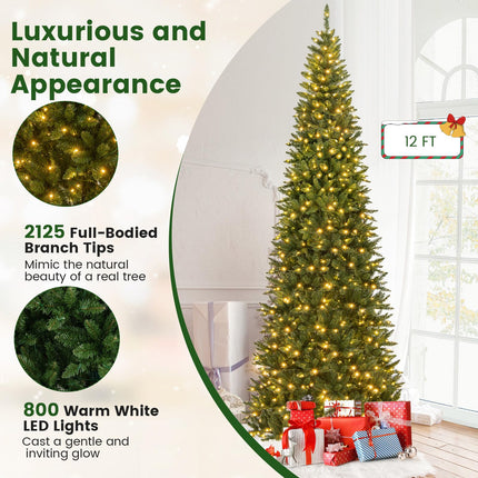 Dreamade 12ft Pre-Lit Artificial Christmas Tree with 360° Quick Power Connector
