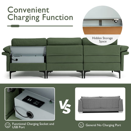 Dreamade 100.5" L Convertible Sofa Couch, 3-Seat Sectional Sleeper with USB Ports & Socket