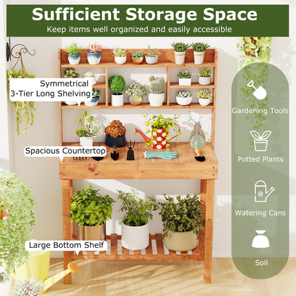 Dreamade Outside Solid Wood Potting Table with Flip-up Tabletop