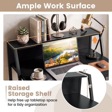 Dreamade 31.5" Small Computer Desk with Raised Storage Shelf & Heavy-Duty Metal Frame