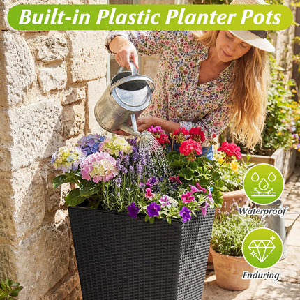 Dreamade 3-Piece Wicker Planters Tapered PP Rattan Plant Boxes with Plastic Flower Pots