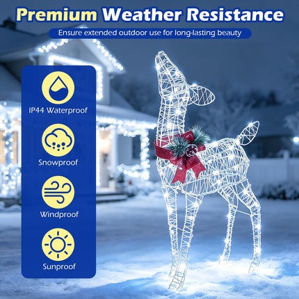 Dreamade Christmas Pre-Lit Reindeer | 50 Cold White LED Lights & Red Bow Stakes & Zip Ties Included