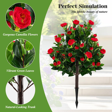 Dreamade 31 Inches Artificial Camellia Tree Set 2 Pack Fake Flower Trees