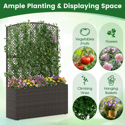 Dreamade Raised Garden Bed with Trellis | 58'' Tall PE Rattan Planter Box w/Liner & Drainage