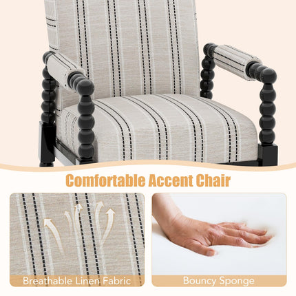 Dreamade Mid Century Modern Spindle Accent Chair Set of 1/2, Upholstered Armchair w/Rubber Wood Frame