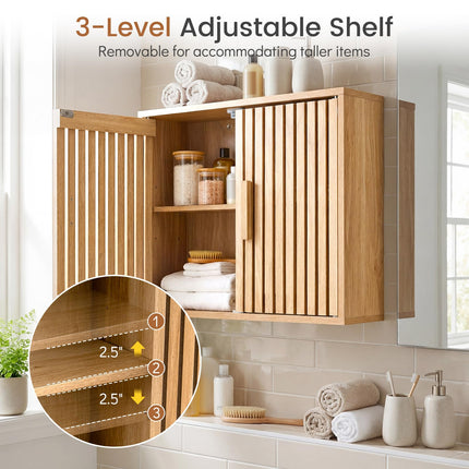 Dreamade Wall Mounted Wooden Medicine Cabinet with 2 Slatted Doors