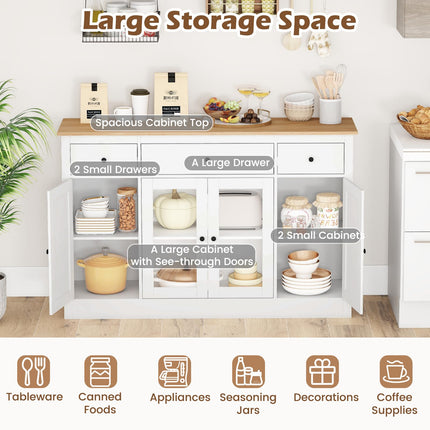 Dreamade 55" Large Buffet Sideboard with 3 Drawers & 2 See-Through Doors