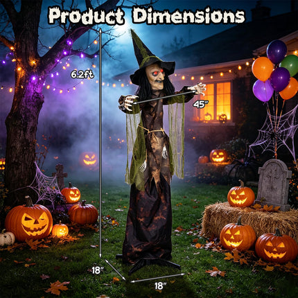 DREAMADE Animatronic Halloween Witch w/Glowing Red Eyes & Spooky Sounds