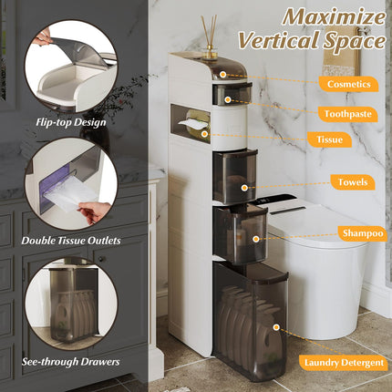 Dreamade 6-Tier Narrow Bathroom Storage Cabinet with Drawers and Tissue Box