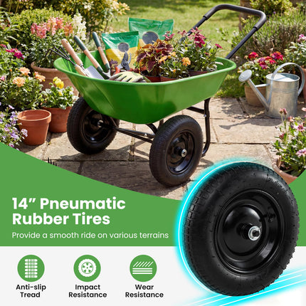 Dreamade Dual-Wheel Garden Cart for Outdoor Yard Lawn Gardening Construction Use