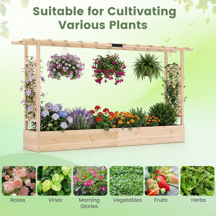 Dreamade Wooden Raised Garden Bed with Trellis & Hanging Roof