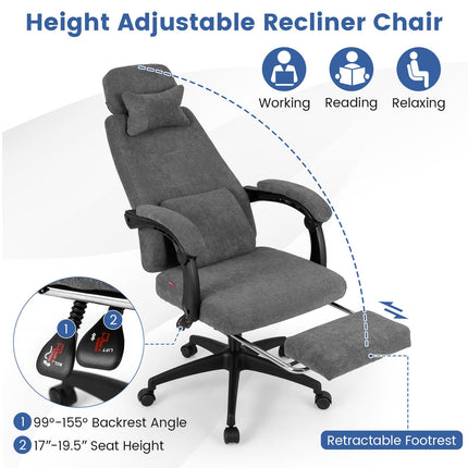 Dreamade Reclining Office Chair Chenille Fabric Desk Chair with Padded Linkage Armrests