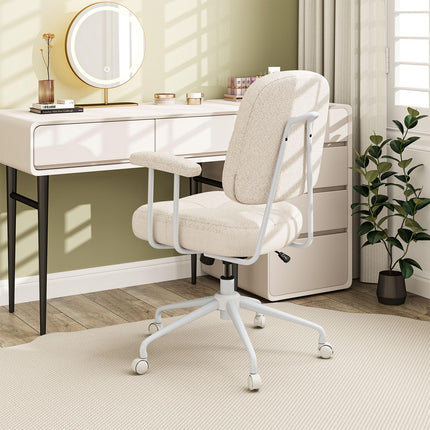 Dreamade Mid Century Modren Office Chair, Faux Fur Desk Chair w/Armrest & Mid Back