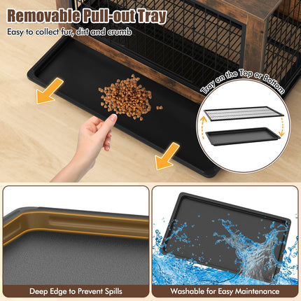 Dreamade Dog Crate Furniture - Dog Kennel Side Table with Double Doors & Removable Pull-Out Tray