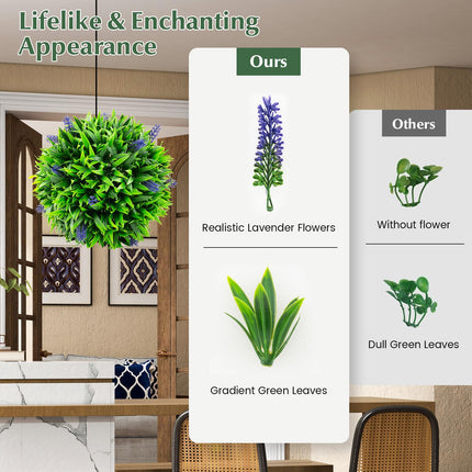 Dreamade 12 Inch Artificial Lavender Topiary Balls Set of 2, Outdoor Faux Greenery Balls with Flowers