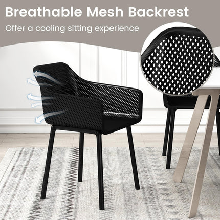 Dreamade Plastic Dining Chairs Set of 2/4 Black Kitchen Armchair w/Breathable Mesh Backrest