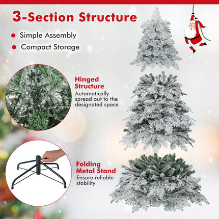 Dreamade Pre-Lit Snow Flocked Christmas Tree with Mixed Branch Tips & LED Lights