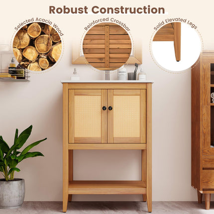 Dreamade Bathroom Vanity with Sink Solid Acacia Wood Modern Vanity Sink Cabinet