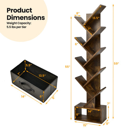 Dreamade Tree Bookshelf with Drawer, 10 Shelf Space Saving