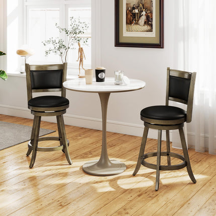 Dreamade Accent Wooden Swivel Back Counter Height Bar Stool, Fabric Upholstered Design