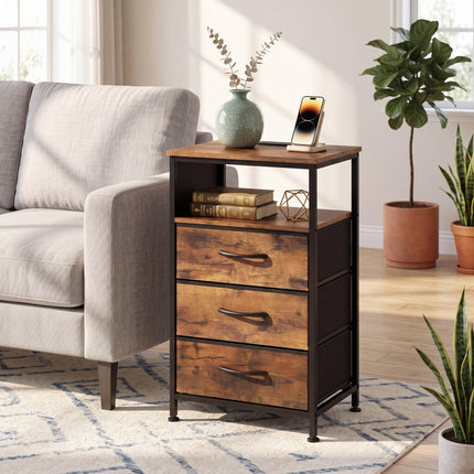 Dreamade 27.5" Nightstand with Charging Station & 3 Fabric Drawer (1/2)