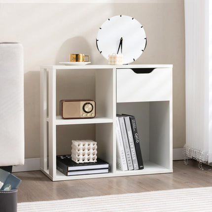 Dreamade 3 Cube Bookcase with Drawer, 2 Tier Bookshelf for Small Space, Modern Freestandin