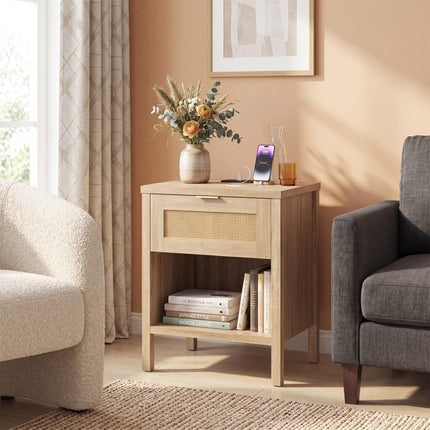 Dreamade Rattan Night Stand with Drawer and Open Shelf (1/2)
