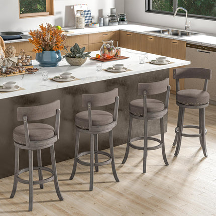 Dreamade 31" Bar Stools Set, Swivel Bar Height Bar Chairs with Footrest, Rubber Wood Frame