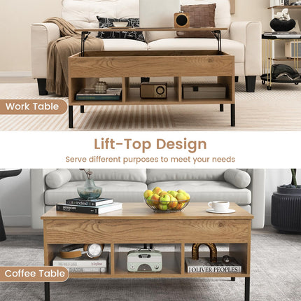 Dreamade Lift Top Coffee Table - Living Room Center Table with Lifting Tabletop, Natural