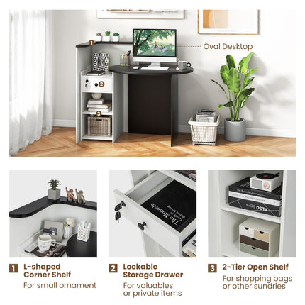 Dreamade Reception Desk, Front Counter Desk with Lockable Drawer, Checkout Table with Round Tabletop