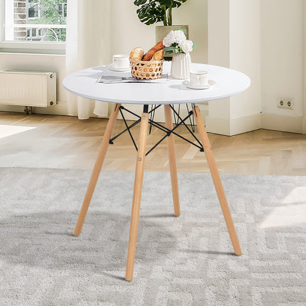 Dreamade Dining Table, Round Dining Room Table with Solid Beech Wood Legs