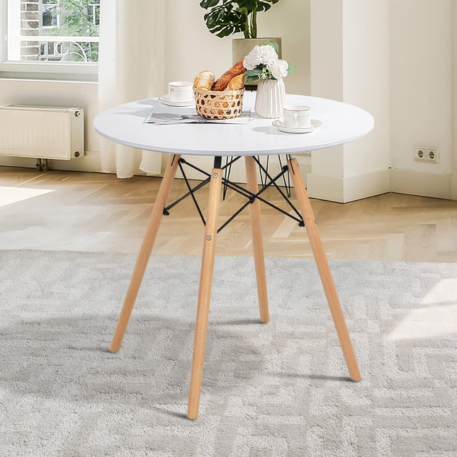 Dreamade Dining Table, Round Dining Room Table with Solid Beech Wood Legs