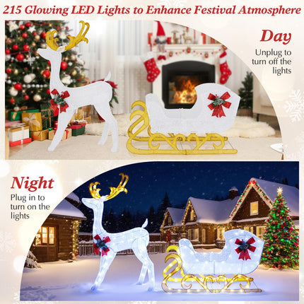 Dreamade Lighted Christmas Reindeer and Sleigh w/ 215 LED Lights
