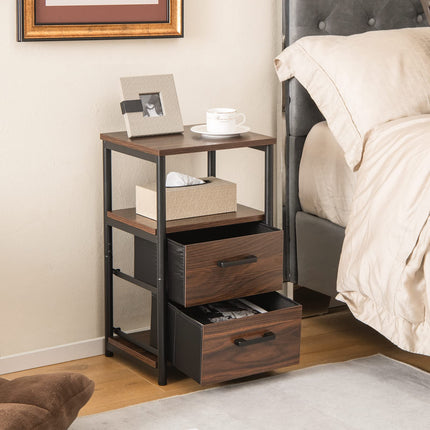 Dreamade Nightstand, Bedside Table with 2 Fabric Drawers & Open Wood Shelf Storage