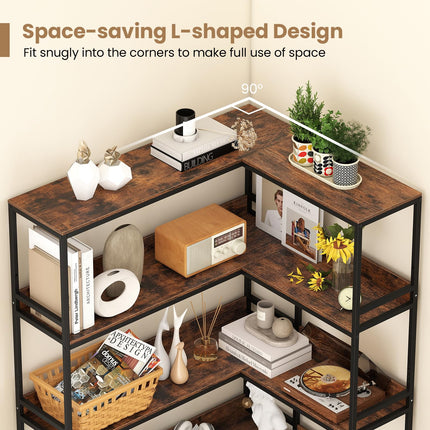 Dreamade 5 Tier Corner Bookshelf with Metal Frame for Living Room