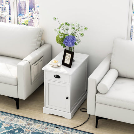 Dreamade End Table with Charging Station Set of 2, Flip Top Side Table with USB Ports and Outlets, White