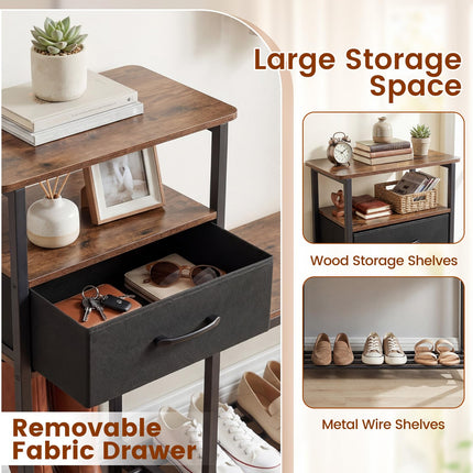 Dreamade 3-Tier Industrial Shoe Storage Bench with Drawer & Metal Frame