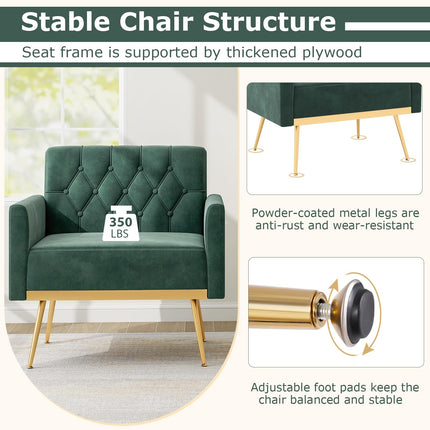 Dreamade Modern Velvet Accent Chair Set of 1/2, Mid-Century Upholstered Single Sofa Chair w/Button Tufted Back
