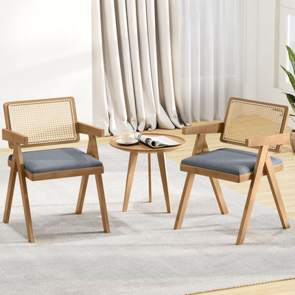 Dreamade Rattan Dining Chairs, Leathaire Kitchen Chairs w/Armrests & Padded Cushion