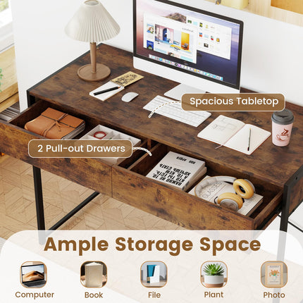 Dreamade Computer Desk with 2 Drawers for Small Spaces