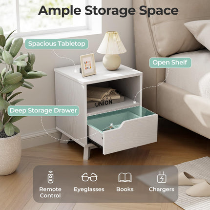 Dreamade 2 Tier Nightstand, Mid Century Modern Bedside Table with Storage Drawer & Open Shelf
