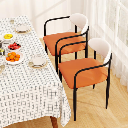 Dreamade Modern Dining Chairs Set of 2/4 Faux Leather Upholstered Kitchen Chairs with Orange Padded Seat