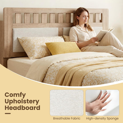 Dreamade Mid-Century Wood Bed Frame with Upholstered Headboard (Full/Twin/Queen)