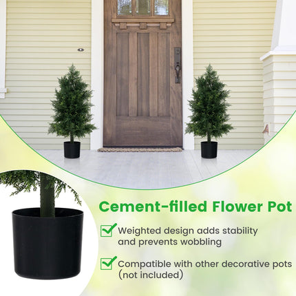 Dreamade 31.5'' Artificial Cedar Topiary Trees for Outdoors, Potted Fake Cypress Trees with Cement Plastic Pot
