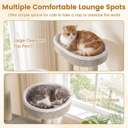 DREAMADE 51-Inch Modern Multi-Level Cat Tower with 3 Cozy Beds
