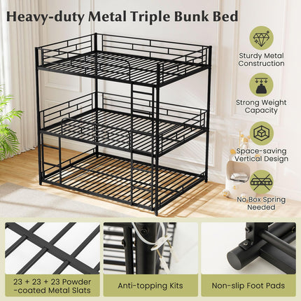 Dreamade Metal Full Over Full Over Full Bunkbeds with Safety Guardrails & 2 Ladders