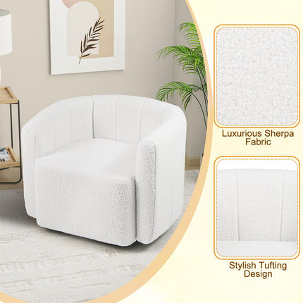 Dreamade 360° Swivel Accent Chair - Sherpa Upholstered Boucle Barrel Club Chair with Padded Armrests