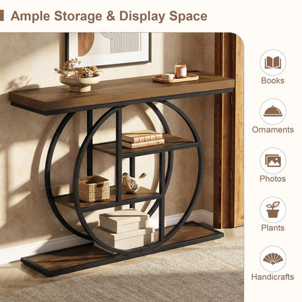 Dreamade 41" Industrial Console Table | 4-Tier Narrow Entryway Table with Storage Shelves